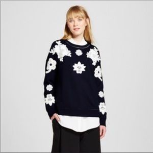 Victoria Beckham for Target Limited Edition Navy Floral Appliqué Crewneck